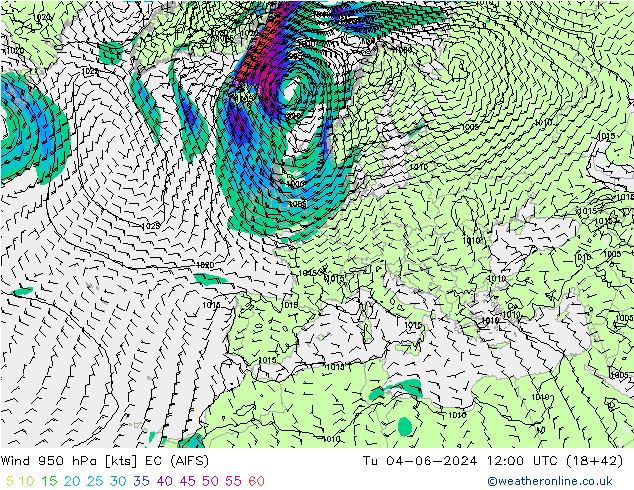 Wind 950 hPa EC (AIFS) Di 04.06.2024 12 UTC