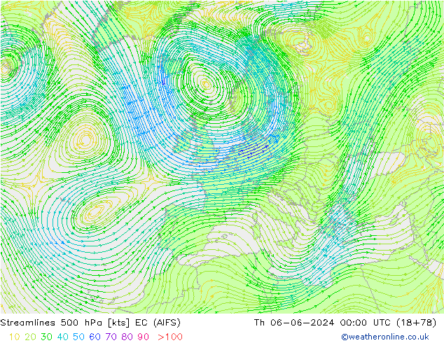 Rüzgar 500 hPa EC (AIFS) Per 06.06.2024 00 UTC