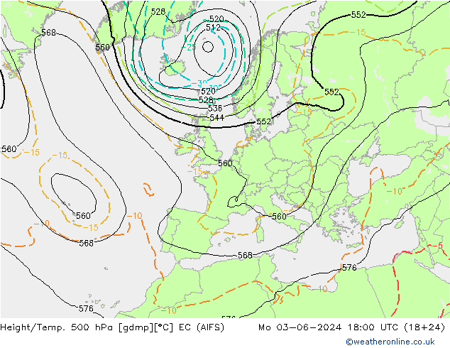 Height/Temp. 500 hPa EC (AIFS) Mo 03.06.2024 18 UTC