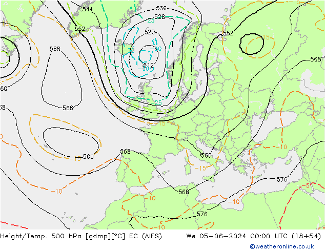 Yükseklik/Sıc. 500 hPa EC (AIFS) Çar 05.06.2024 00 UTC