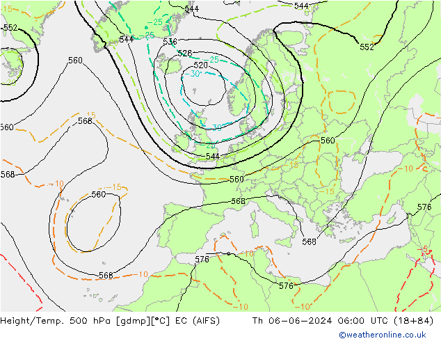 Height/Temp. 500 hPa EC (AIFS) Th 06.06.2024 06 UTC