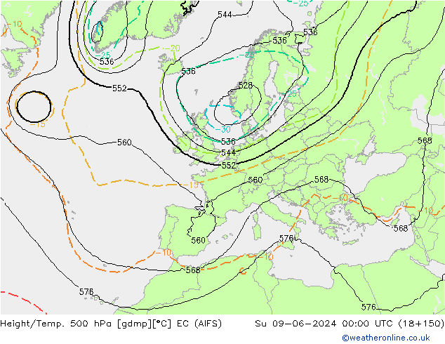 Height/Temp. 500 гПа EC (AIFS) Вс 09.06.2024 00 UTC