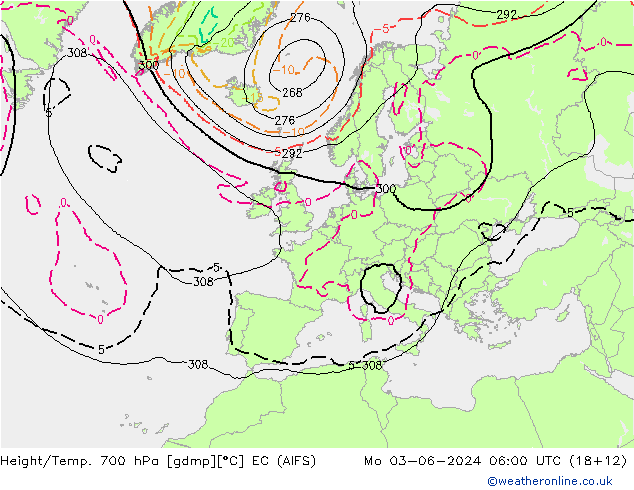 Height/Temp. 700 hPa EC (AIFS) Mo 03.06.2024 06 UTC