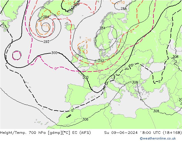 Height/Temp. 700 hPa EC (AIFS) So 09.06.2024 18 UTC