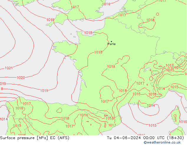 Surface pressure EC (AIFS) Tu 04.06.2024 00 UTC