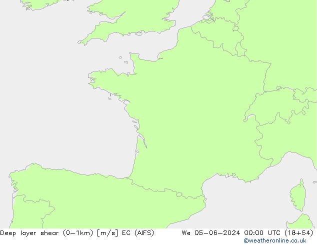 Deep layer shear (0-1km) EC (AIFS) śro. 05.06.2024 00 UTC