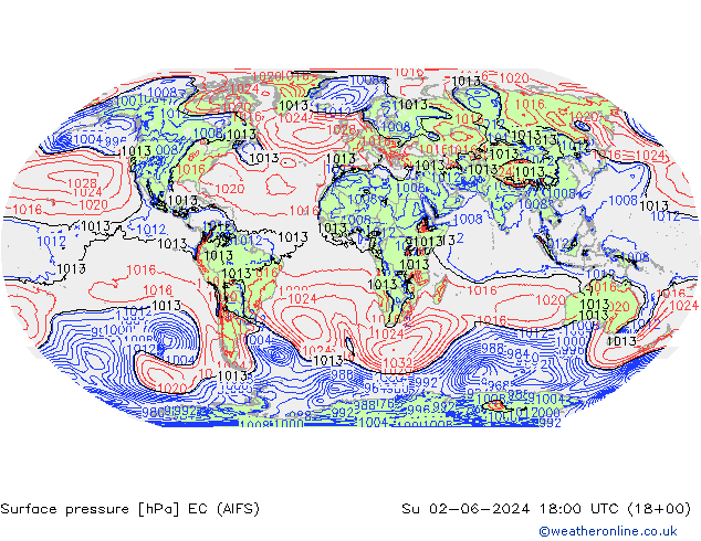 Pressione al suolo EC (AIFS) dom 02.06.2024 18 UTC