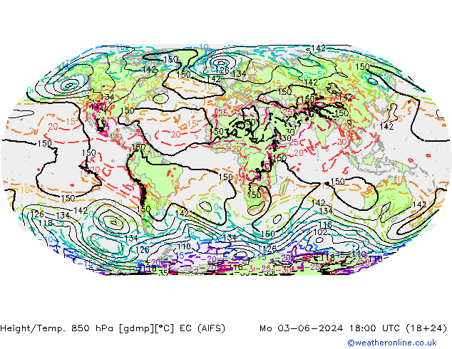 Height/Temp. 850 hPa EC (AIFS) 星期一 03.06.2024 18 UTC