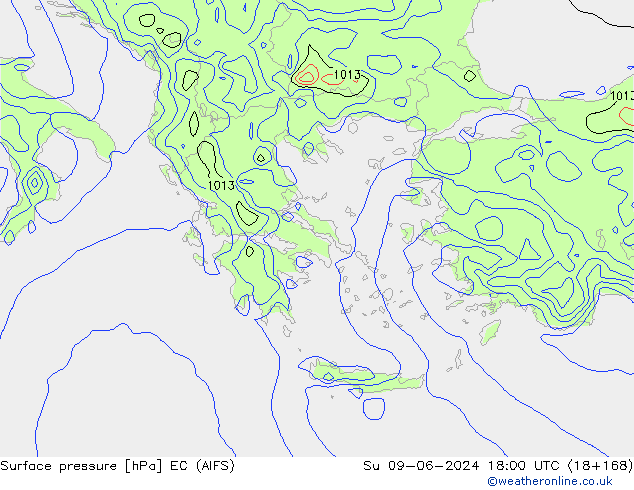 Surface pressure EC (AIFS) Su 09.06.2024 18 UTC