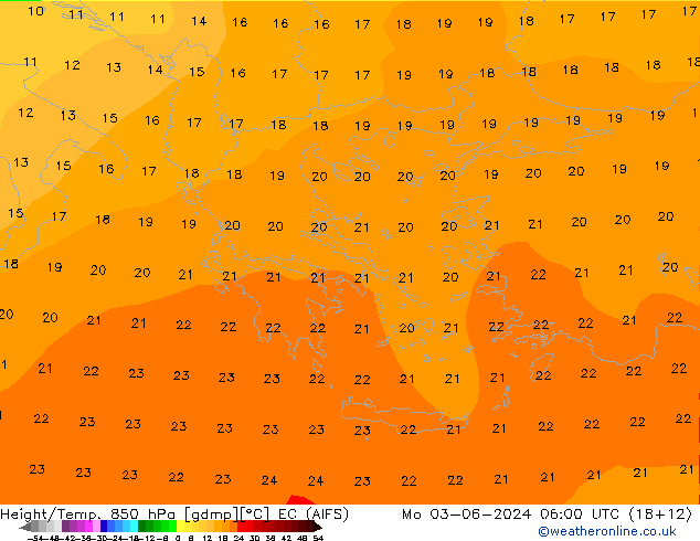 Height/Temp. 850 hPa EC (AIFS) lun 03.06.2024 06 UTC