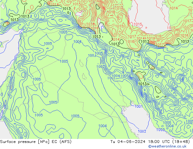 Surface pressure EC (AIFS) Tu 04.06.2024 18 UTC