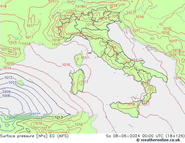 Surface pressure EC (AIFS) Sa 08.06.2024 00 UTC