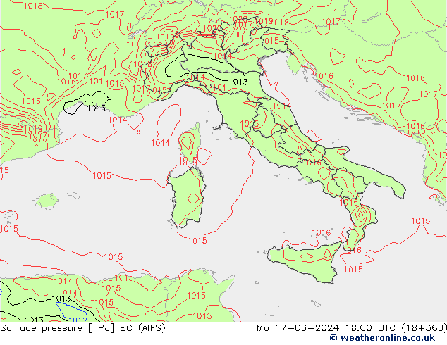 Yer basıncı EC (AIFS) Pzt 17.06.2024 18 UTC