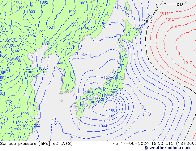 Atmosférický tlak EC (AIFS) Po 17.06.2024 18 UTC
