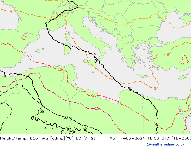 Hoogte/Temp. 850 hPa EC (AIFS) ma 17.06.2024 18 UTC