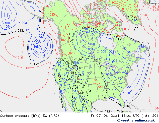 Surface pressure EC (AIFS) Fr 07.06.2024 18 UTC