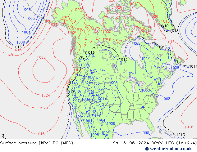 Surface pressure EC (AIFS) Sa 15.06.2024 00 UTC