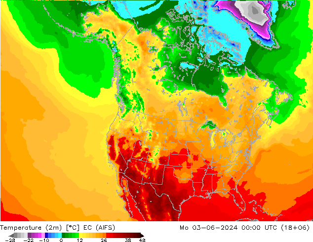 Temperature (2m) EC (AIFS) Mo 03.06.2024 00 UTC