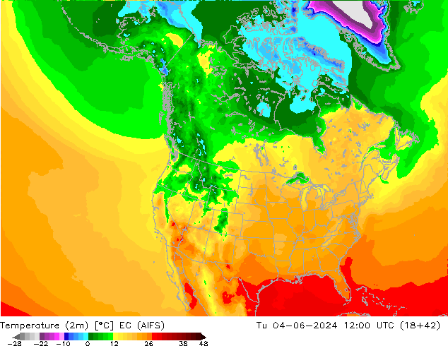 Sıcaklık Haritası (2m) EC (AIFS) Sa 04.06.2024 12 UTC