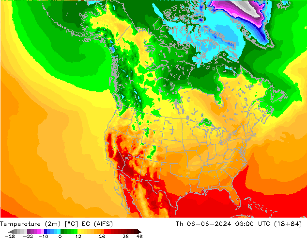 Temperatura (2m) EC (AIFS) Qui 06.06.2024 06 UTC