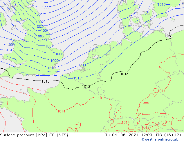 Atmosférický tlak EC (AIFS) Út 04.06.2024 12 UTC