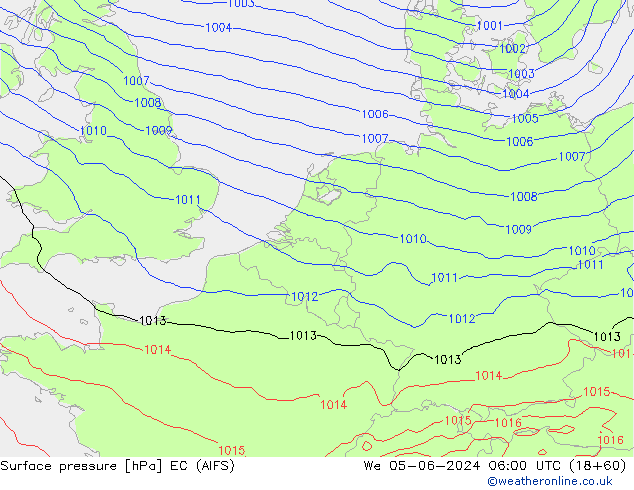 Atmosférický tlak EC (AIFS) St 05.06.2024 06 UTC