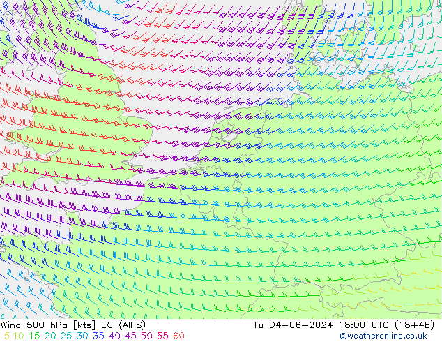 ветер 500 гПа EC (AIFS) вт 04.06.2024 18 UTC