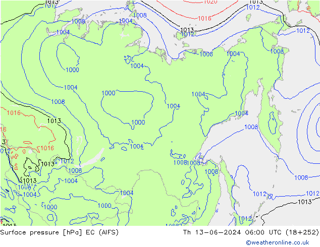 ciśnienie EC (AIFS) czw. 13.06.2024 06 UTC