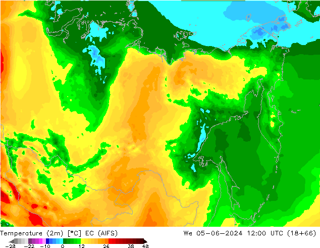 Temperatuurkaart (2m) EC (AIFS) wo 05.06.2024 12 UTC