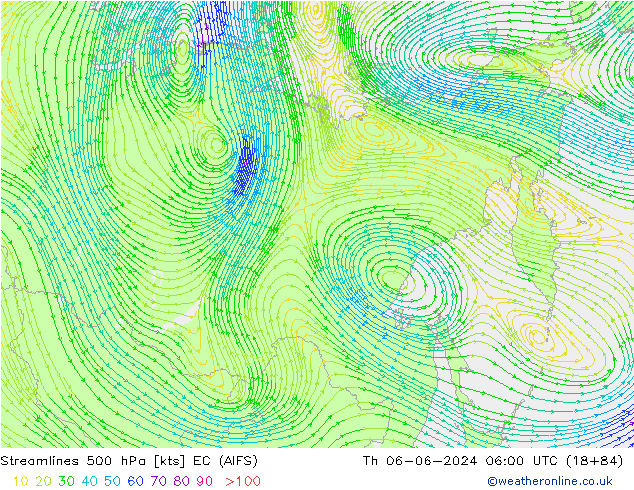 Linea di flusso 500 hPa EC (AIFS) gio 06.06.2024 06 UTC