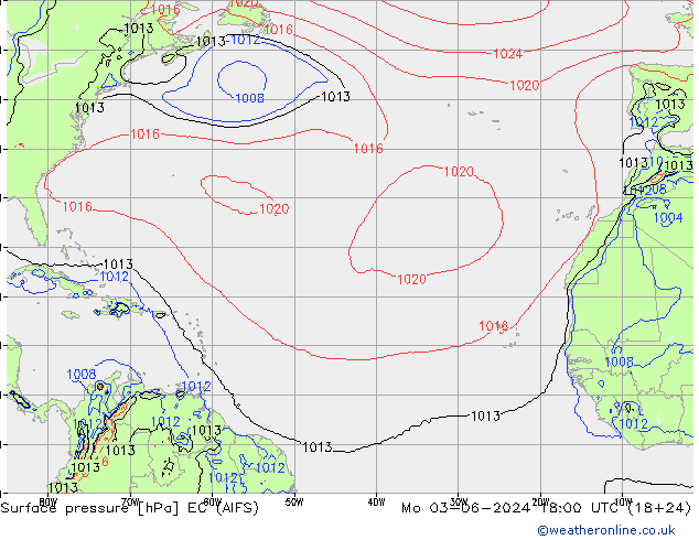 Atmosférický tlak EC (AIFS) Po 03.06.2024 18 UTC