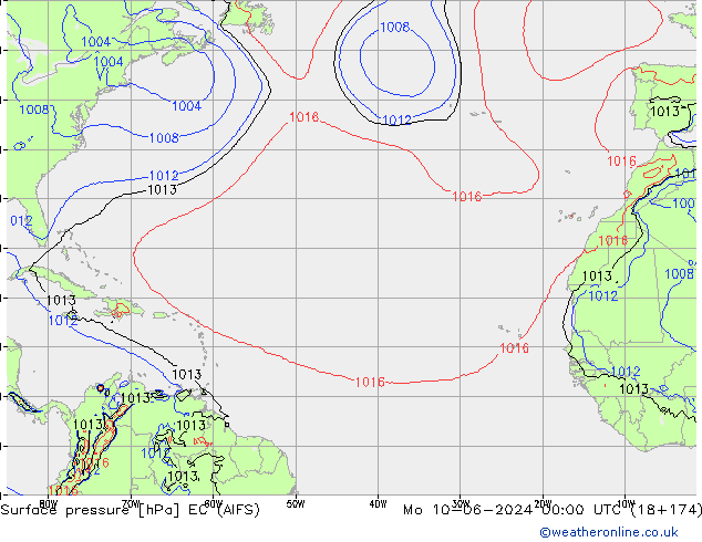 Presión superficial EC (AIFS) lun 10.06.2024 00 UTC