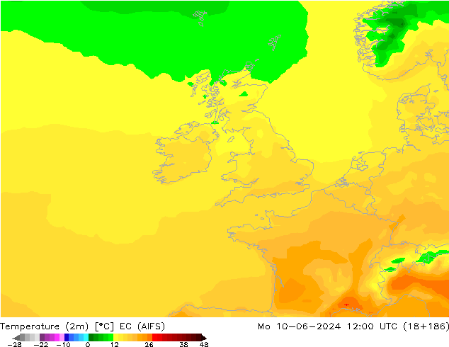 température (2m) EC (AIFS) lun 10.06.2024 12 UTC