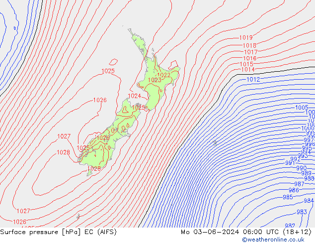 Surface pressure EC (AIFS) Mo 03.06.2024 06 UTC