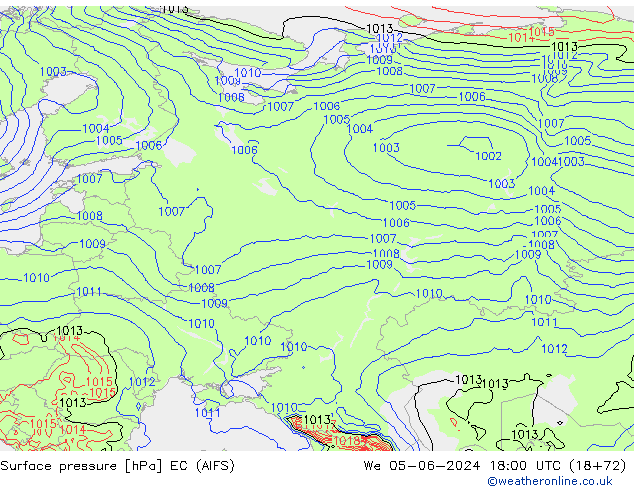 Atmosférický tlak EC (AIFS) St 05.06.2024 18 UTC