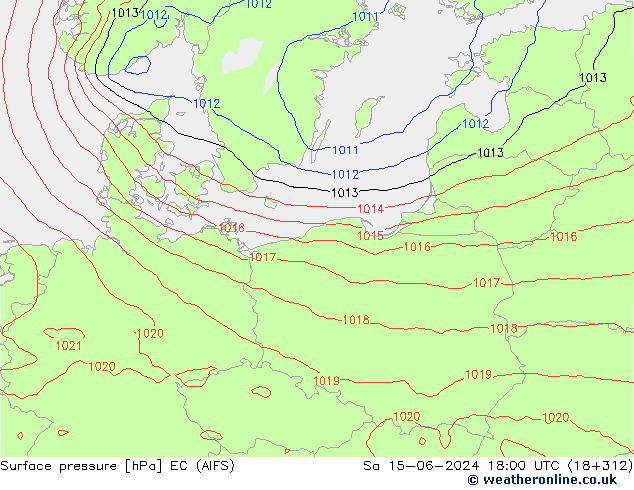 Presión superficial EC (AIFS) sáb 15.06.2024 18 UTC