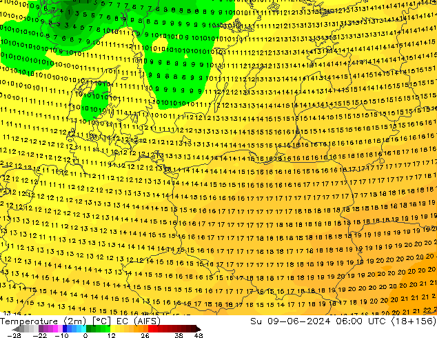 Temperatura (2m) EC (AIFS) dom 09.06.2024 06 UTC