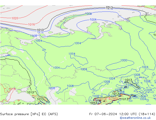 Surface pressure EC (AIFS) Fr 07.06.2024 12 UTC