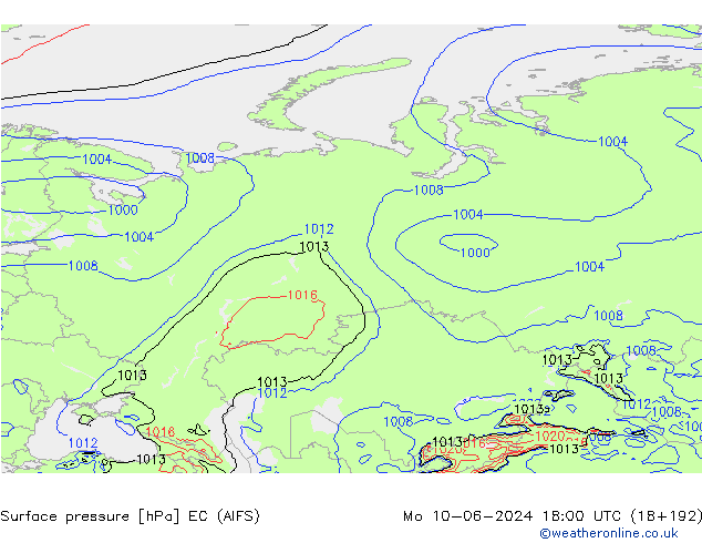 Surface pressure EC (AIFS) Mo 10.06.2024 18 UTC