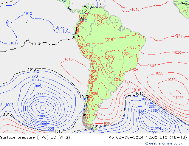 Pressione al suolo EC (AIFS) lun 03.06.2024 12 UTC