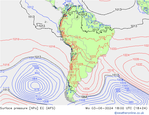 Atmosférický tlak EC (AIFS) Po 03.06.2024 18 UTC