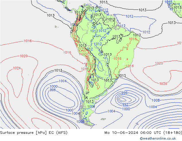 Atmosférický tlak EC (AIFS) Po 10.06.2024 06 UTC