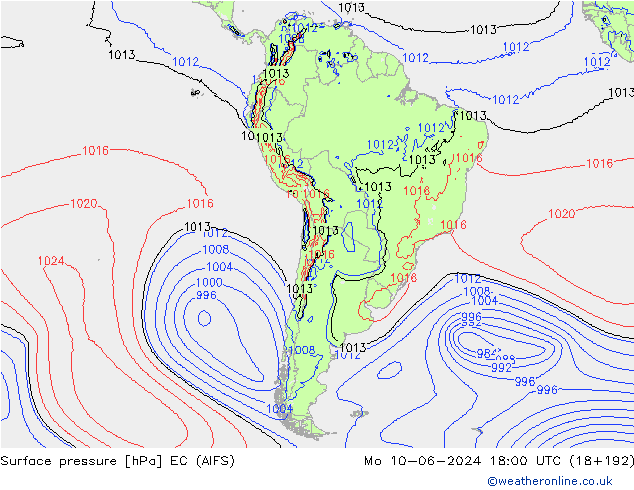 Presión superficial EC (AIFS) lun 10.06.2024 18 UTC