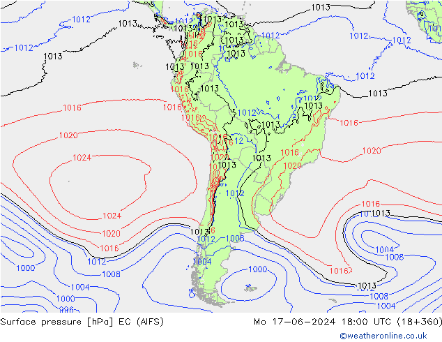 Surface pressure EC (AIFS) Mo 17.06.2024 18 UTC