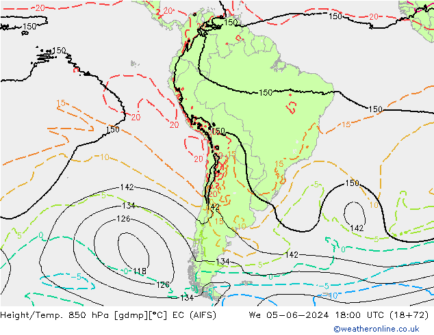Height/Temp. 850 hPa EC (AIFS) mer 05.06.2024 18 UTC