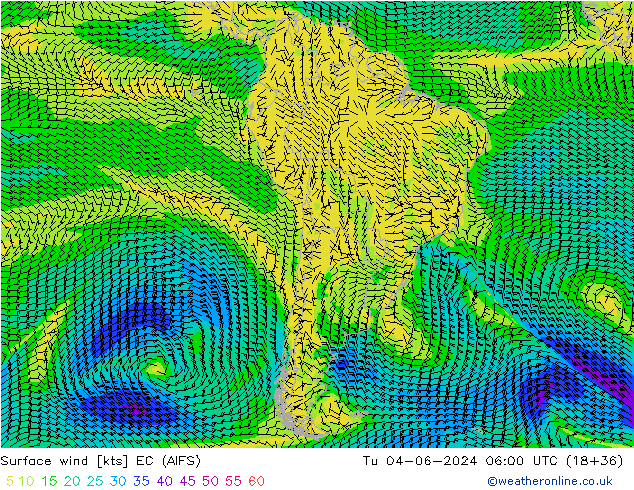Vent 10 m EC (AIFS) mar 04.06.2024 06 UTC