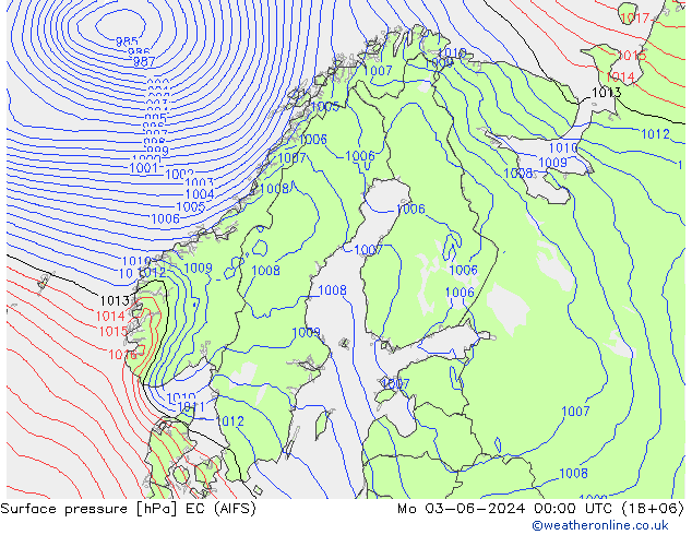 приземное давление EC (AIFS) пн 03.06.2024 00 UTC