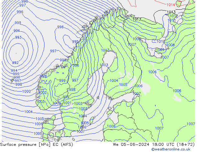 Surface pressure EC (AIFS) We 05.06.2024 18 UTC
