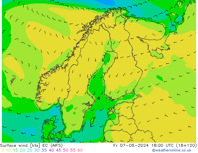Surface wind EC (AIFS) Pá 07.06.2024 18 UTC