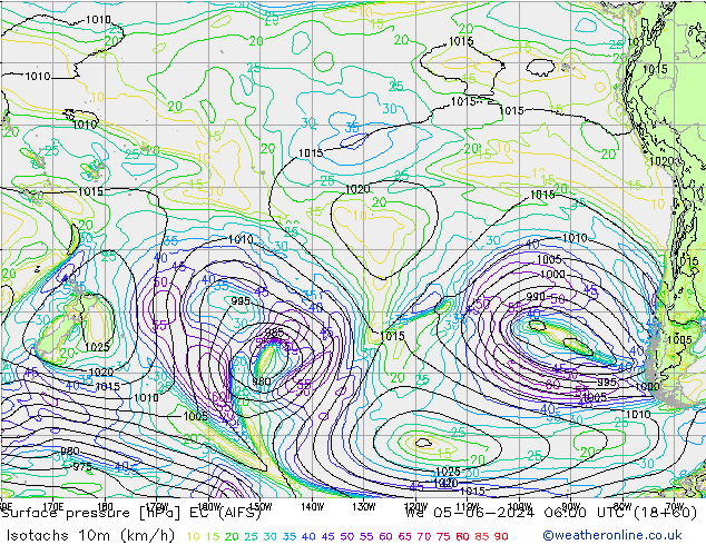 Isotachs (kph) EC (AIFS) ср 05.06.2024 06 UTC